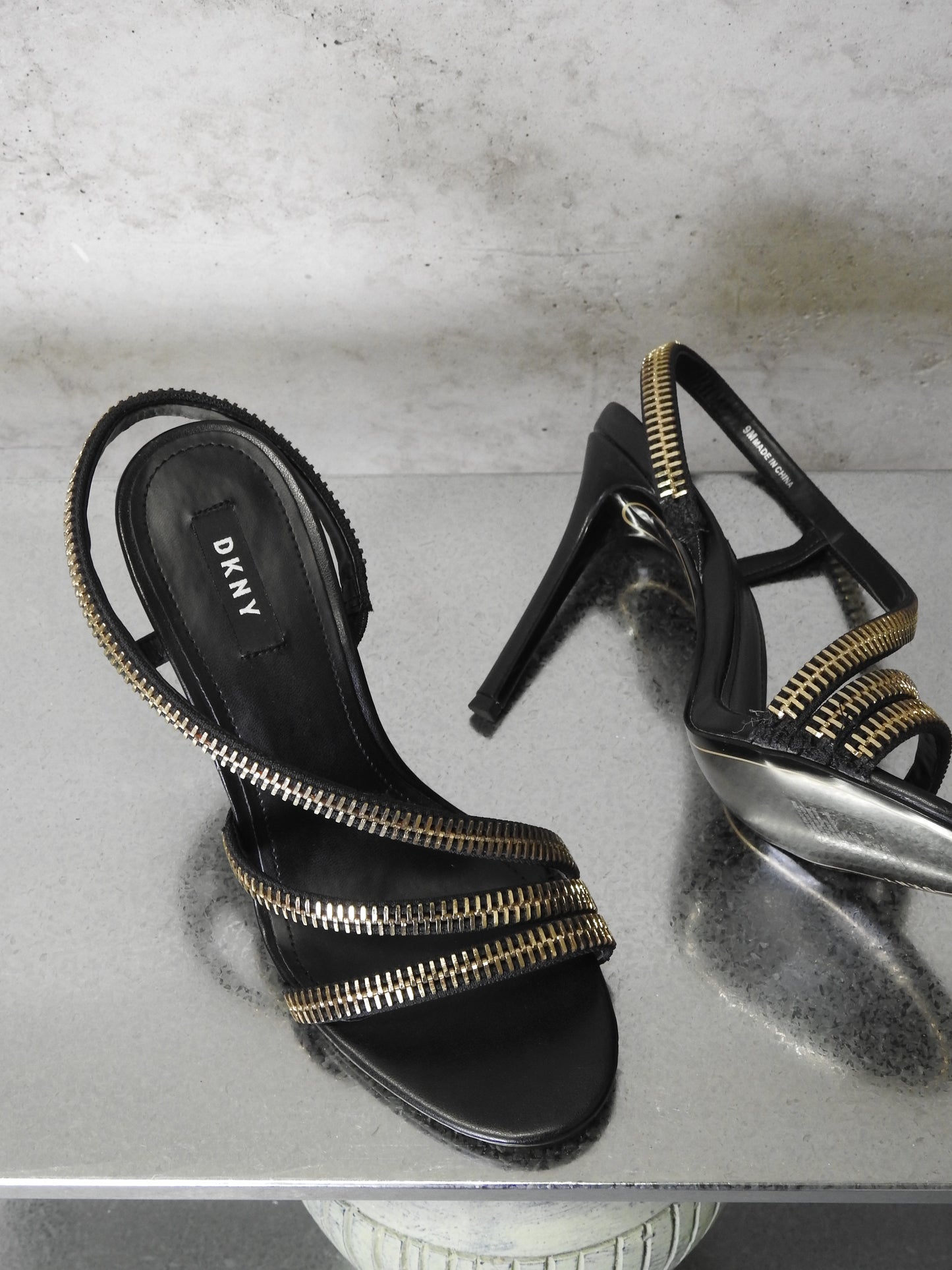 DKNY STRAPPY ZIP HEELS