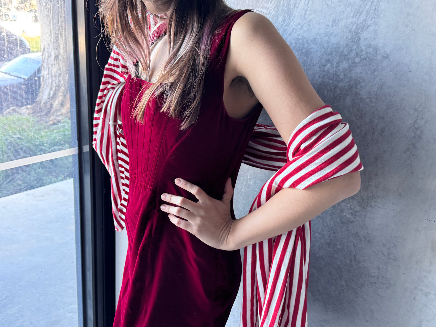 RED VELVET CORSET MAXI DRESS