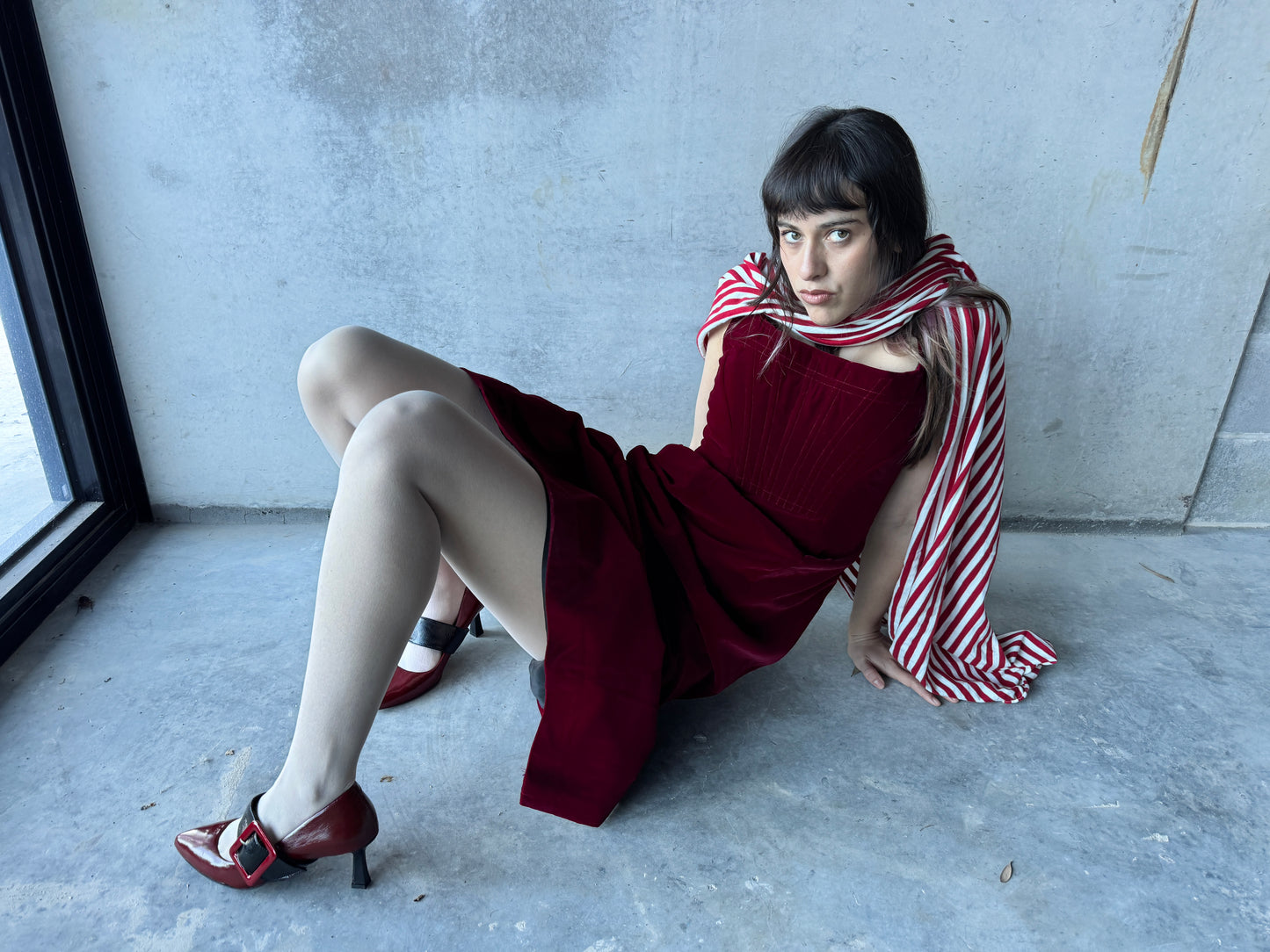 RED VELVET CORSET MAXI DRESS