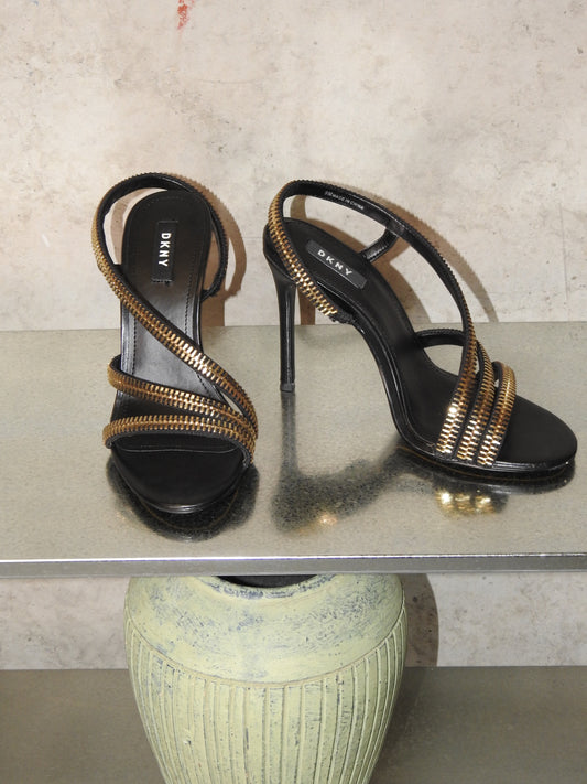 DKNY STRAPPY ZIP HEELS