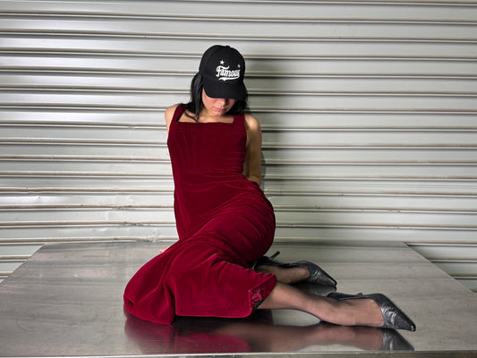 RED VELVET CORSET MAXI DRESS